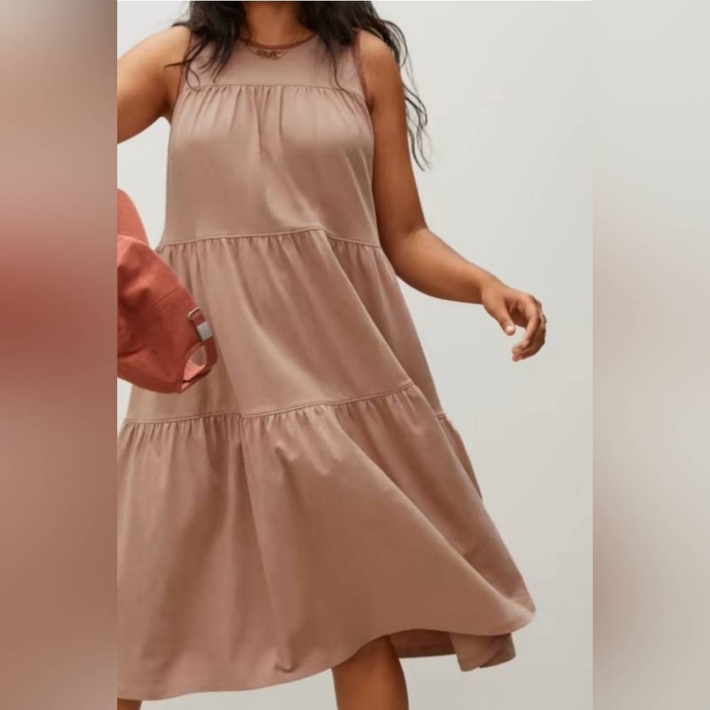 Everlane The Weekend Tiered Midi Dress Size XXS Mauve Tan